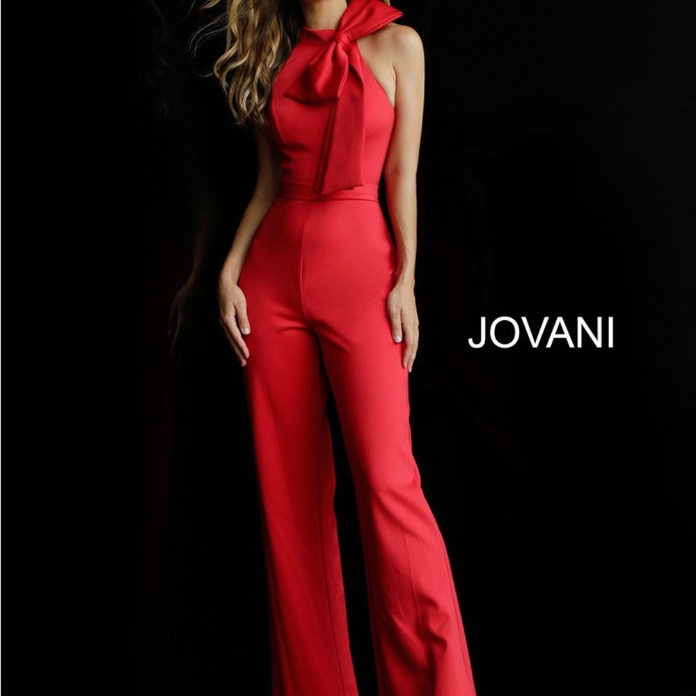 Jovani Red Jumpsuit with Bow
